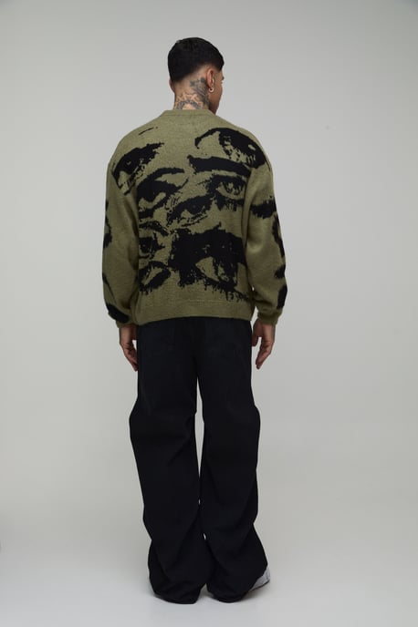 Tall Boxy Brushed Eye Graphic Knitted Jumper - Image 2