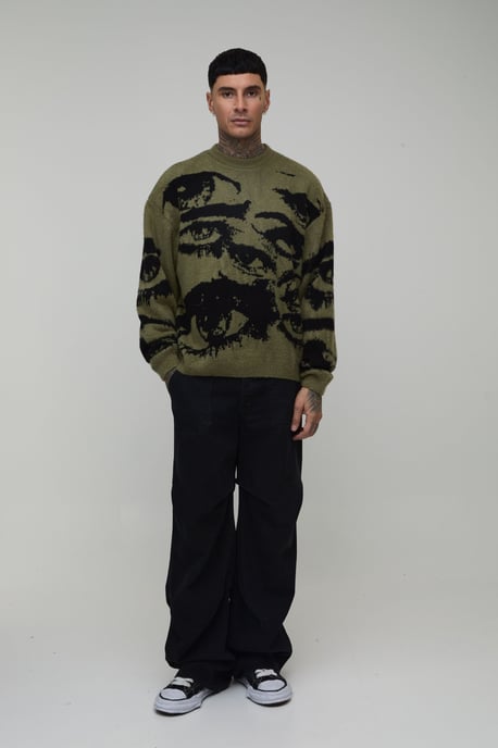 Tall Boxy Brushed Eye Graphic Knitted Jumper - Image 4