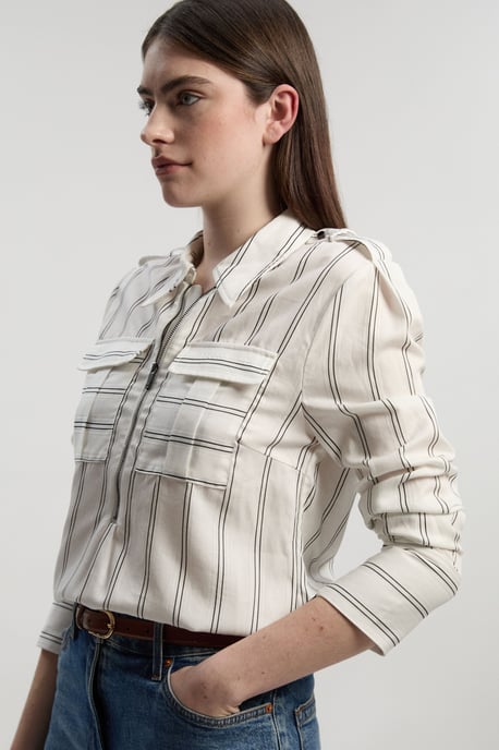 Bold Stripe Cotton Woven Utility Shirt - Image 1