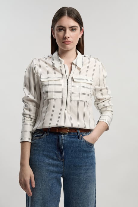 Bold Stripe Cotton Woven Utility Shirt - Image 2