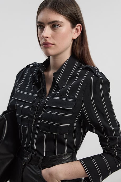 Bold Stripe Cotton Woven Utility Shirt - Image 1