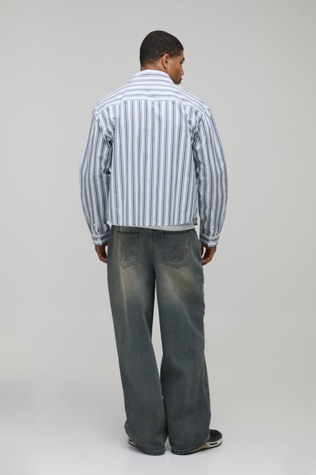 Oversized Boxy Stripe Long Sleeve Curved Hem Shirt - Image 2