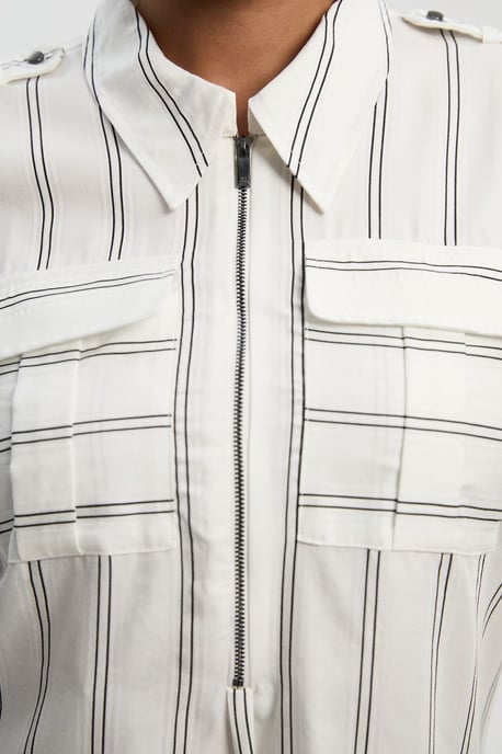 Plus Size Bold Stripe Cotton Woven Utility Shirt - Image 3