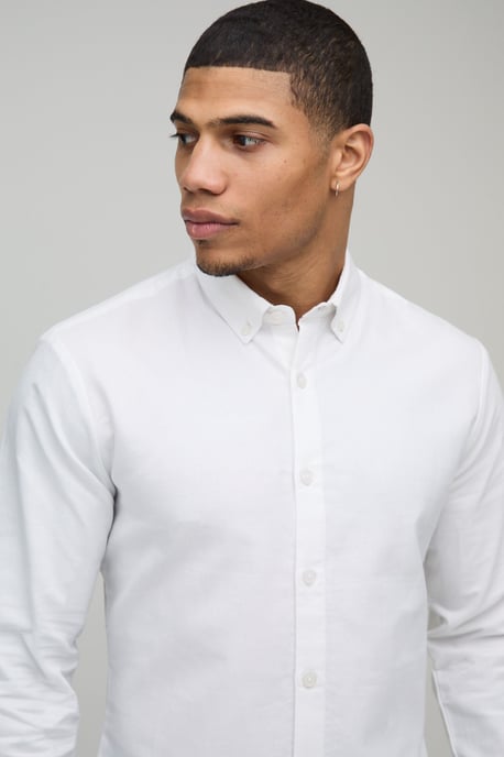 Slim Fit Button Down Collar Oxford Long Sleeve Shirt - Image 3