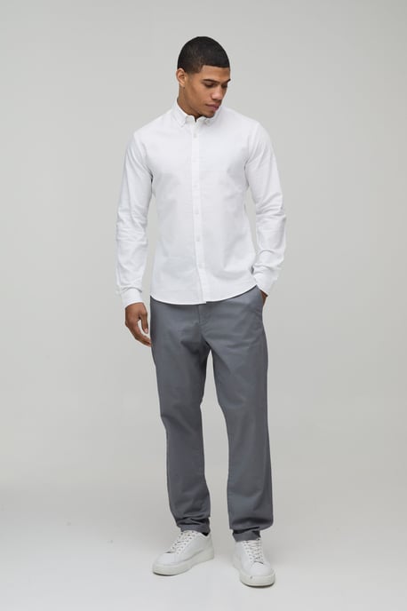 Slim Fit Button Down Collar Oxford Long Sleeve Shirt - Image 4