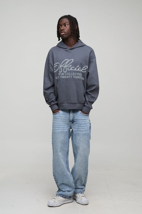 Relaxed Fit All Over Clear Rhinestone Embellished Jeans - Image 4