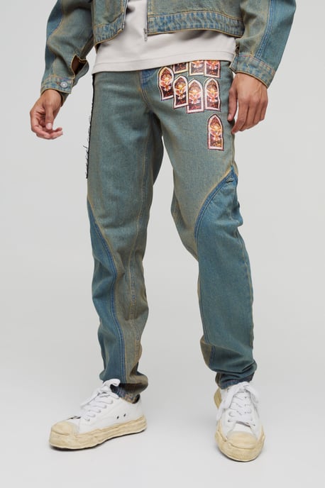 Slim Stacked Gothic Applique Jeans - Image 1