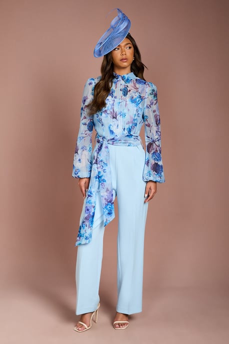 Blouson Sleeve Pintuck Detail Wide Leg Wedding Guest Jumpsuit - Image 1