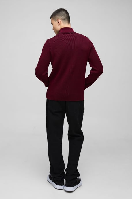 Regular Fit Funnel Neck Plated Ribbed Knit Jumper - Image 2