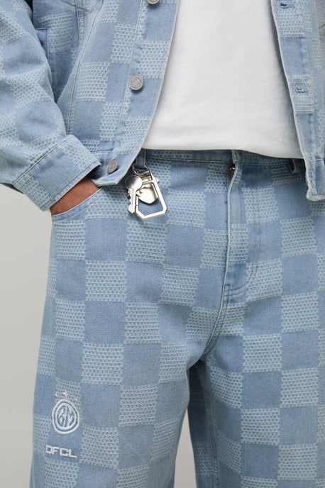 Barrel Fit Checkerboard Jacquard Denim Jeans - Image 3