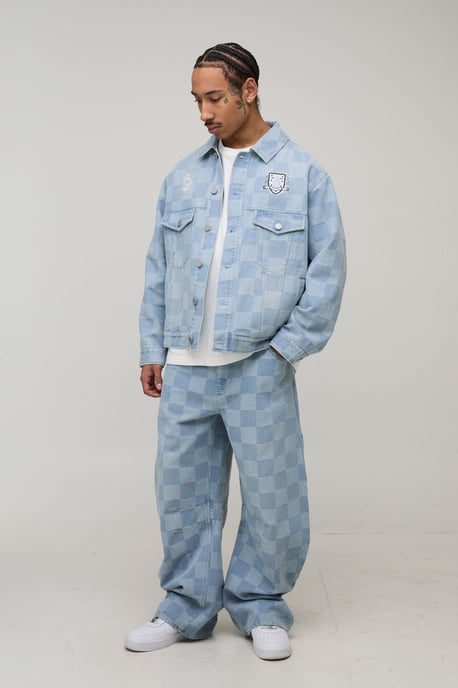 Barrel Fit Checkerboard Jacquard Denim Jeans - Image 4