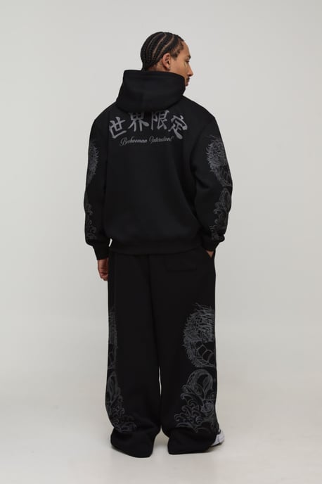 Oversized Dragon Graphic Puff Print Hoodie - Image 2