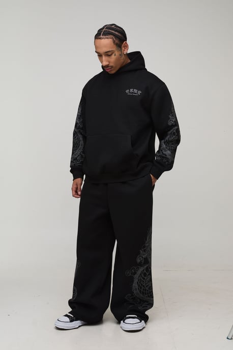 Oversized Dragon Graphic Puff Print Hoodie - Image 4