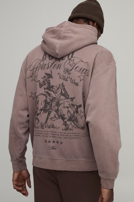 Oversized Washed Western Printed Hoodie - Image 1