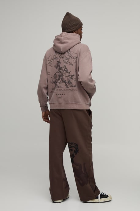 Oversized Washed Western Printed Hoodie - Image 2