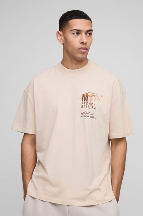 Oversized Extended Neck Monaco Floral Printed T-Shirt - Image 3