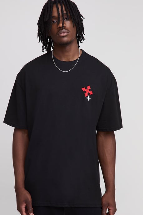 Tall Oversized Cross Embroidery T-Shirt - Image 1
