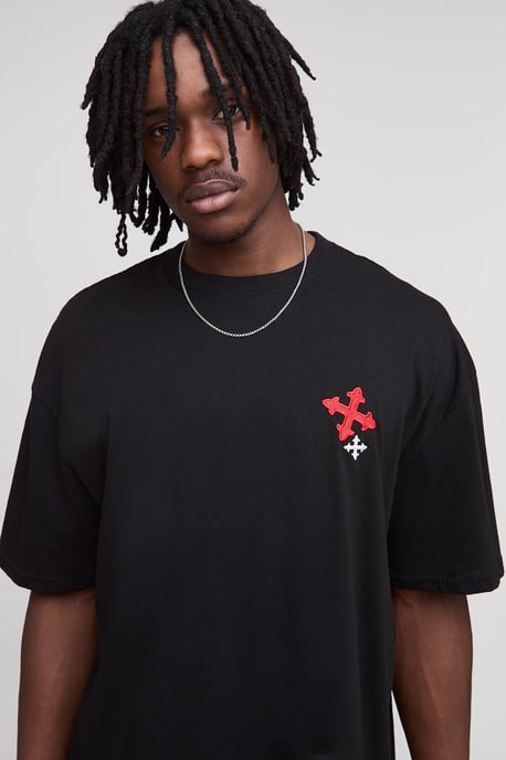 Tall Oversized Cross Embroidery T-Shirt - Image 3