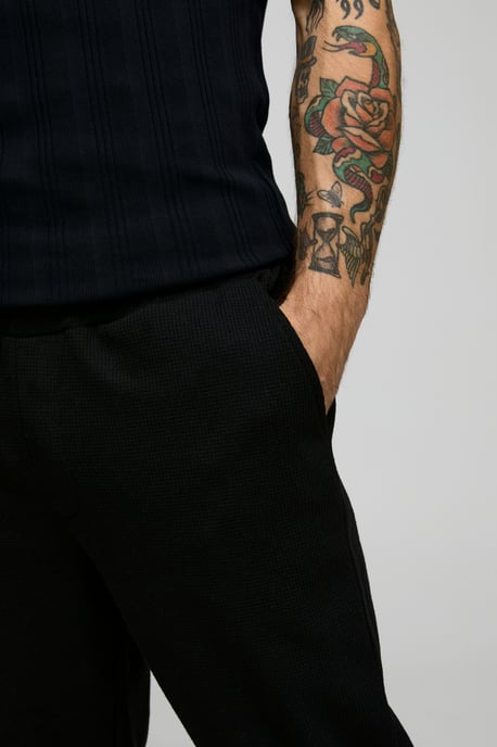 Elasticated Waist Slim Fit Waffle Smart Trousers - Image 3