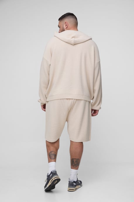 Plus Waffle Knitted Oversized Hoodie & Short Set - Image 2