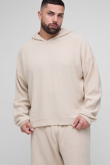 Plus Waffle Knitted Oversized Hoodie & Short Set - Image 3