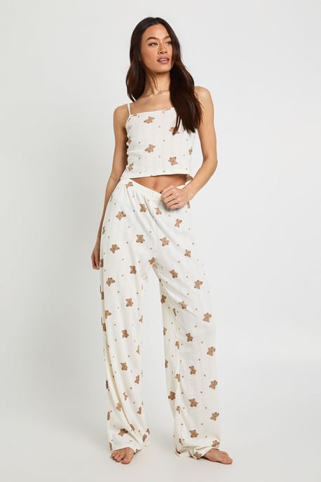 Tall Bear Print Pointelle Cami and Wide Leg Trouser Pyjama Set - Image 1