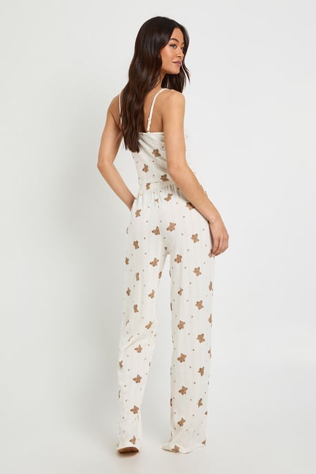 Tall Bear Print Pointelle Cami and Wide Leg Trouser Pyjama Set - Image 2