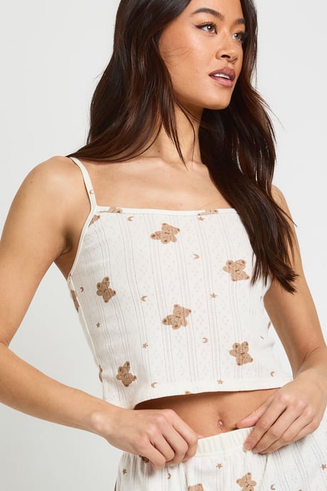 Tall Bear Print Pointelle Cami and Wide Leg Trouser Pyjama Set - Image 4