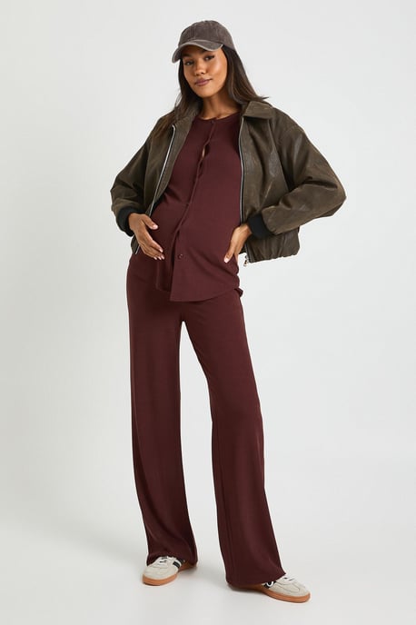 Maternity Soft Knit Button Cardigan & Wide Leg Trouser - Image 1