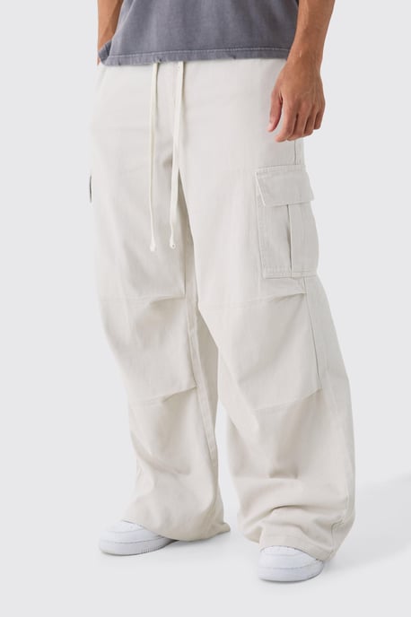 Extreme Baggy Fit Cargo Trousers In Ecru - Image 1