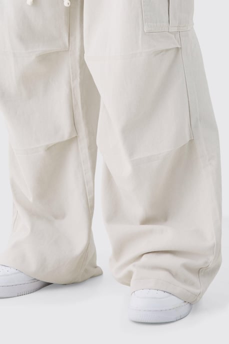 Extreme Baggy Fit Cargo Trousers In Ecru - Image 3