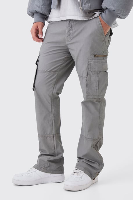 Slim Flare Zip Gusset Overdye Acid Wash Cargo Trousers - Image 1