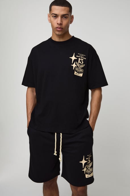 Oversized Moto Graphic T-Shirt & Short Set - Image 1