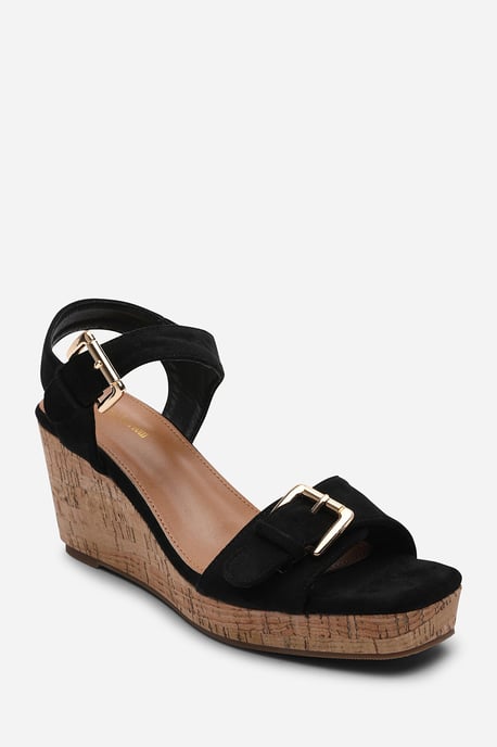 Where's That From Women's Olivine Double Strap Platform Black Suede Wedge - Image 3