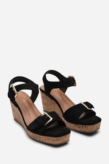 Where's That From Women's Olivine Double Strap Platform Black Suede Wedge - Image 4