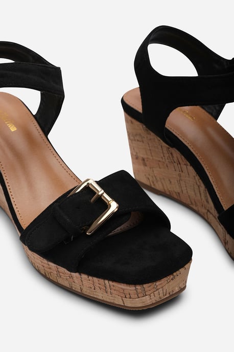 Where's That From Women's Olivine Double Strap Platform Black Suede Wedge - Image 5
