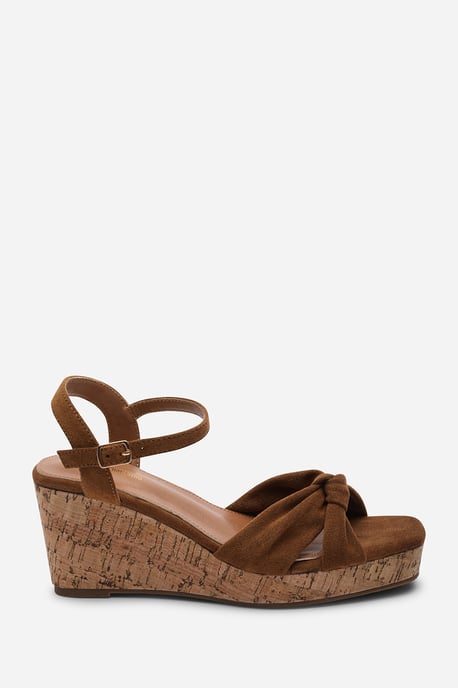Where's That From Women's Mystique Platform Knot Detail Cognac Suede Wedge - Image 2