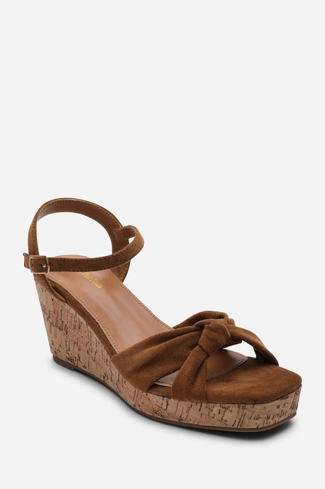 Where's That From Women's Mystique Platform Knot Detail Cognac Suede Wedge - Image 3