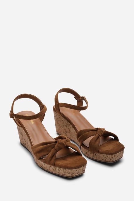 Where's That From Women's Mystique Platform Knot Detail Cognac Suede Wedge - Image 4