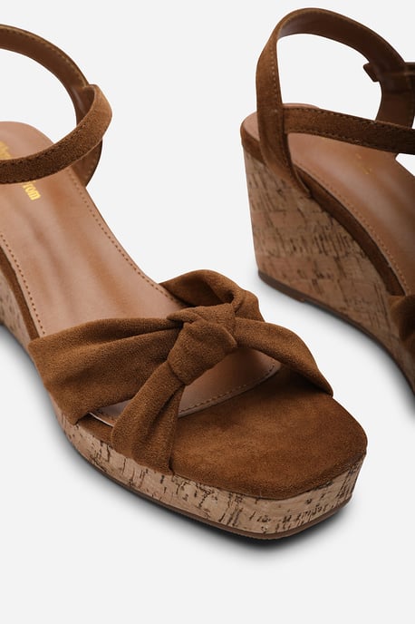 Where's That From Women's Mystique Platform Knot Detail Cognac Suede Wedge - Image 5