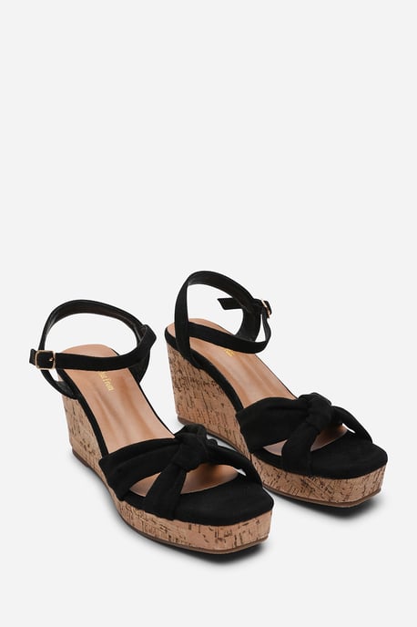 Where's That From Women's Mystique Platform Knot Detail Black Suede Wedge - Image 4