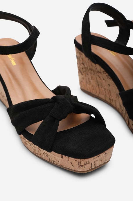 Where's That From Women's Mystique Platform Knot Detail Black Suede Wedge - Image 5