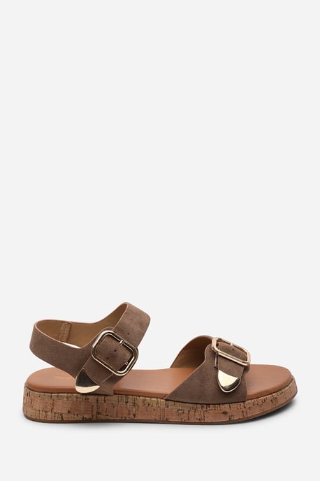 Where's That From Women's Iridia Double Buckle Camel Suede Low Wedge Sandal - Image 2