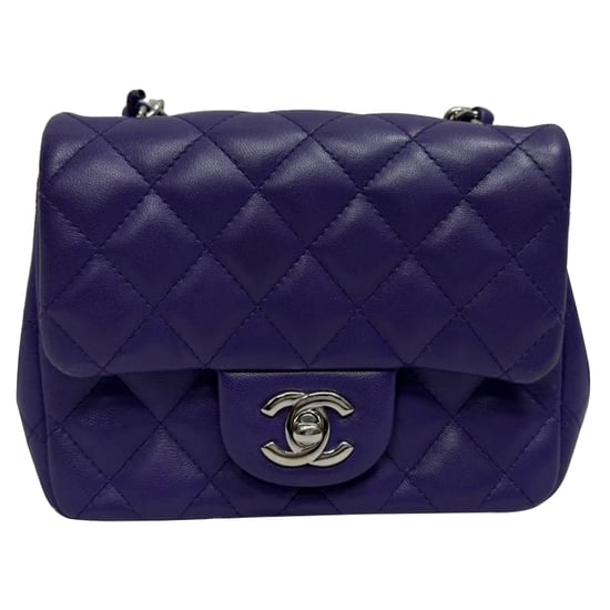 Chanel Mini Classic Square Flap Shoulder Bag in Purple Lamb Leather - Image 1