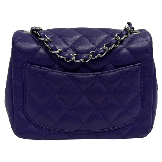 Chanel Mini Classic Square Flap Shoulder Bag in Purple Lamb Leather - Image 3
