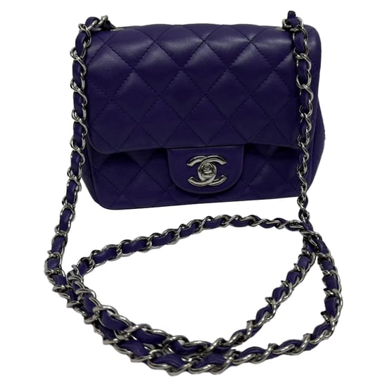 Chanel Mini Classic Square Flap Shoulder Bag in Purple Lamb Leather - Image 4