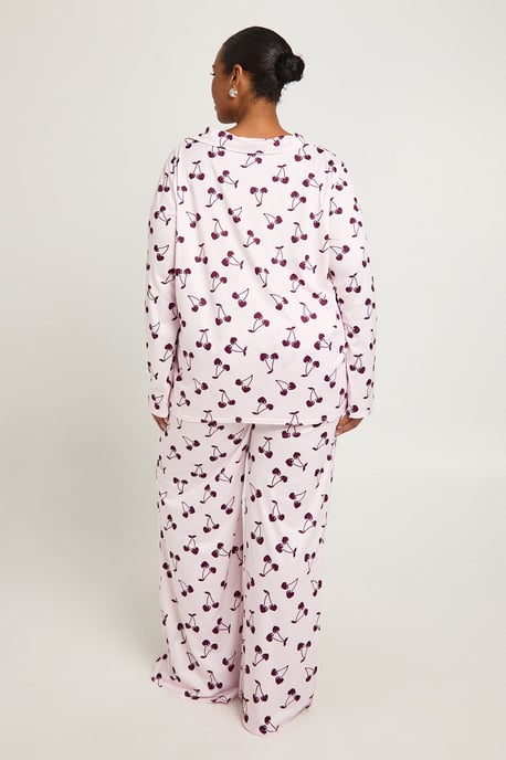 Plus Cherry Print Long Sleeve & Trouser PJ Set - Image 2