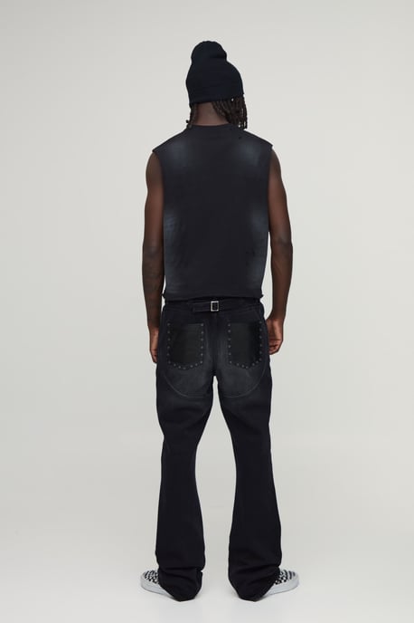 Slim Stacked Flared Western Seam Detail Jeans - Image 2