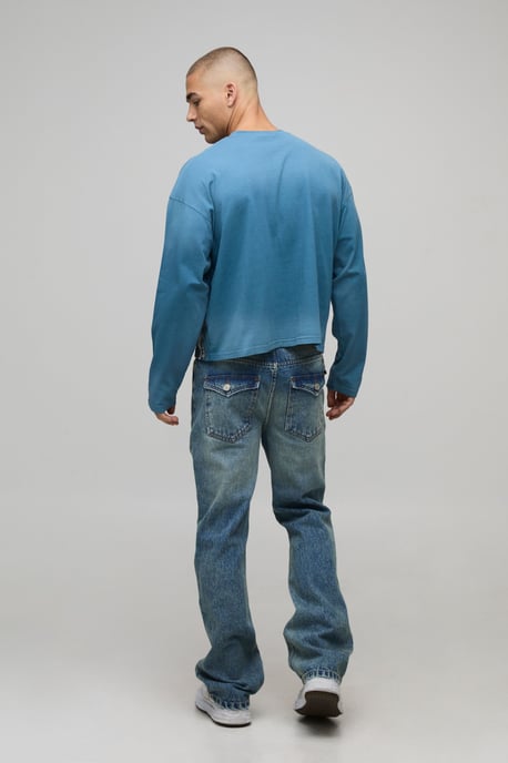 Stonewash Raw Seam Detail Slim Flared Jeans - Image 2