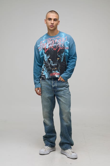 Stonewash Raw Seam Detail Slim Flared Jeans - Image 4